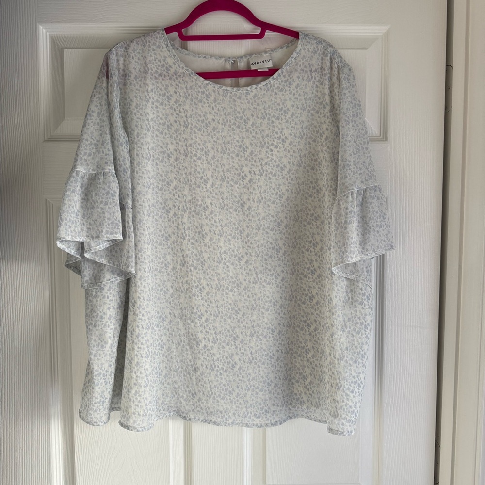 Ava & Viv Light Blue Patterned Blouse
